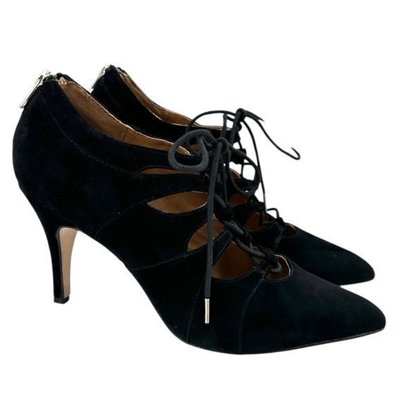 Corso Como Black Suede Lace-Up Heels Pointed Toe Women's Size 9 Pumps Brazil - Picture 1 of 9